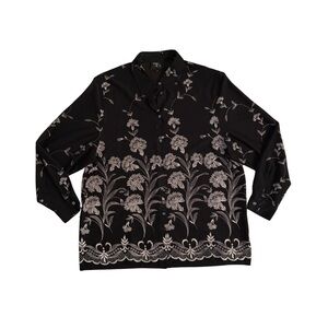 Marc Allen Black Floral Embroidered Button-Up Shirt